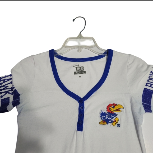 GG The Brand Women's Size Small KU Rock Chalk Jayhawk Pullover V-Neck T-shirt - Picture 4 of 13